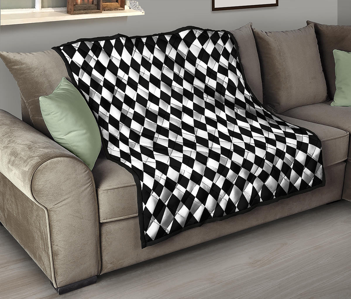 Black And White Harlequin Pattern Print Quilt