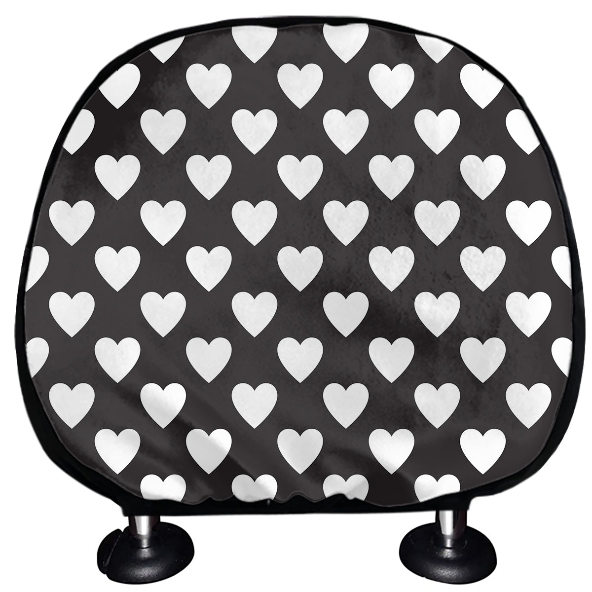 Black And White Heart Pattern Print Car Headrest Covers