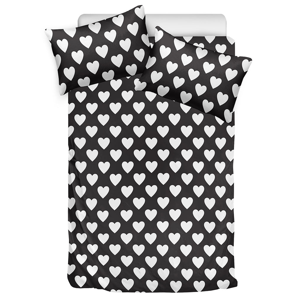 Black And White Heart Pattern Print Duvet Cover Bedding Set