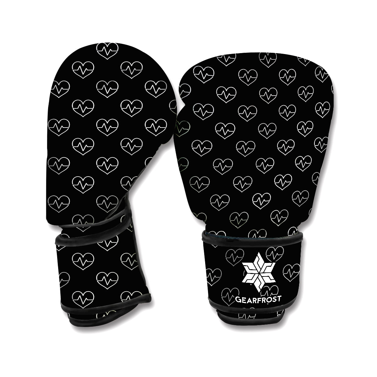 Black And White Heartbeat Pattern Print Boxing Gloves