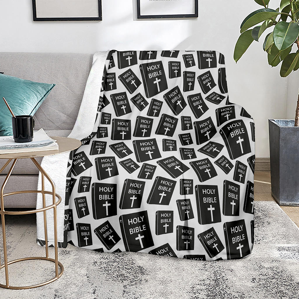 Black And White Holy Bible Pattern Print Blanket