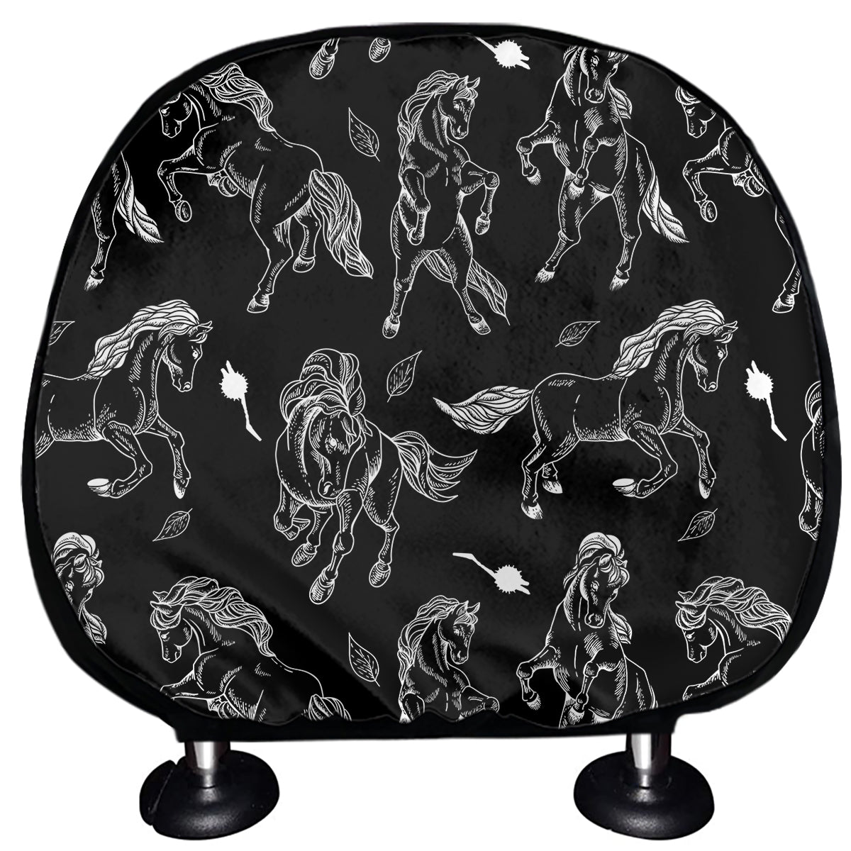 Black And White Horse Pattern Print Car Headrest Covers