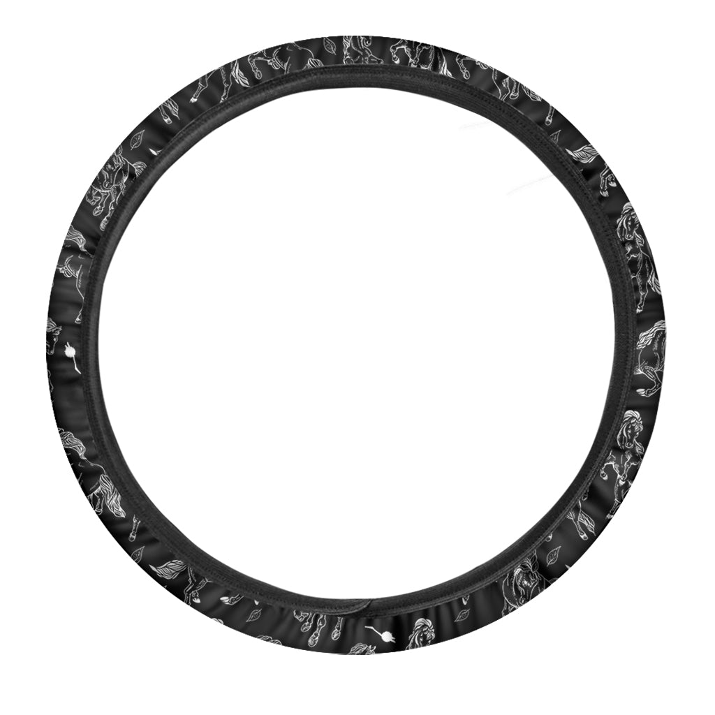 Black And White Horse Pattern Print Car Steering Wheel Cover