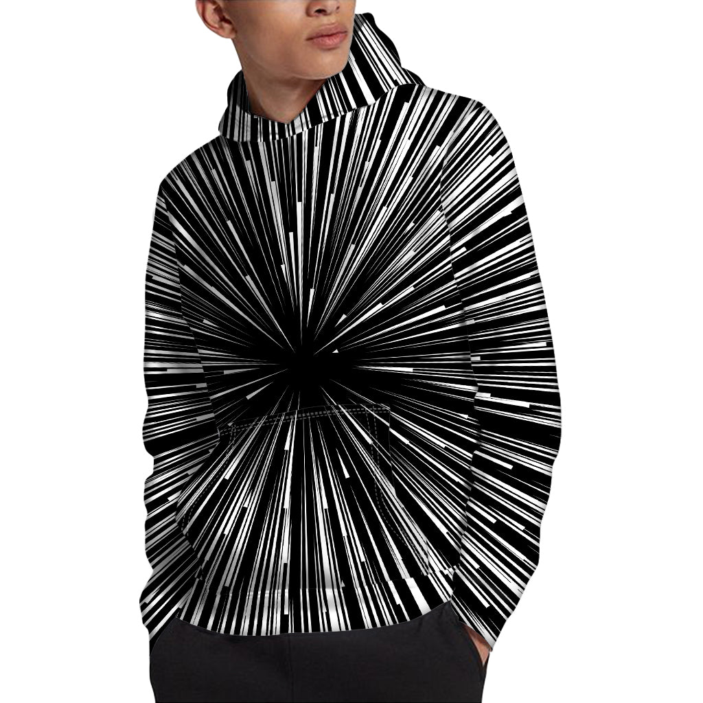 Black And White Hyperspace Print Pullover Hoodie