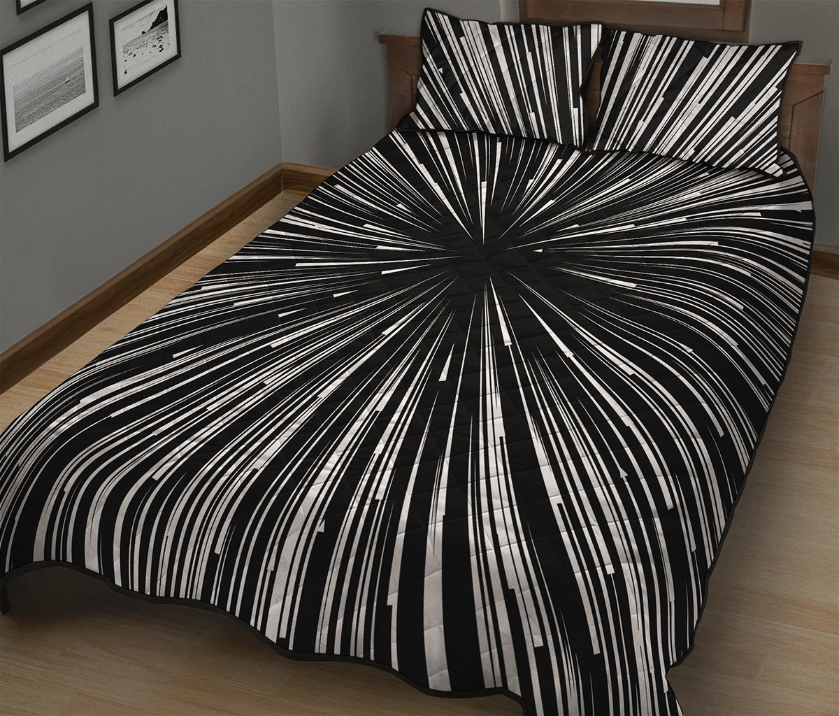Black And White Hyperspace Print Quilt Bed Set