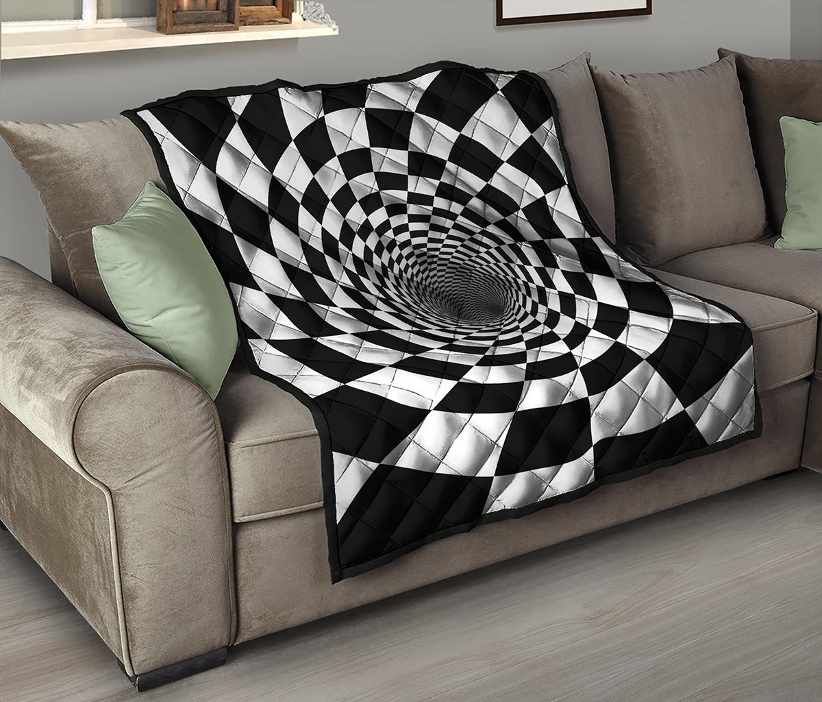 Black And White Hypnotic Illusion Print Quilt