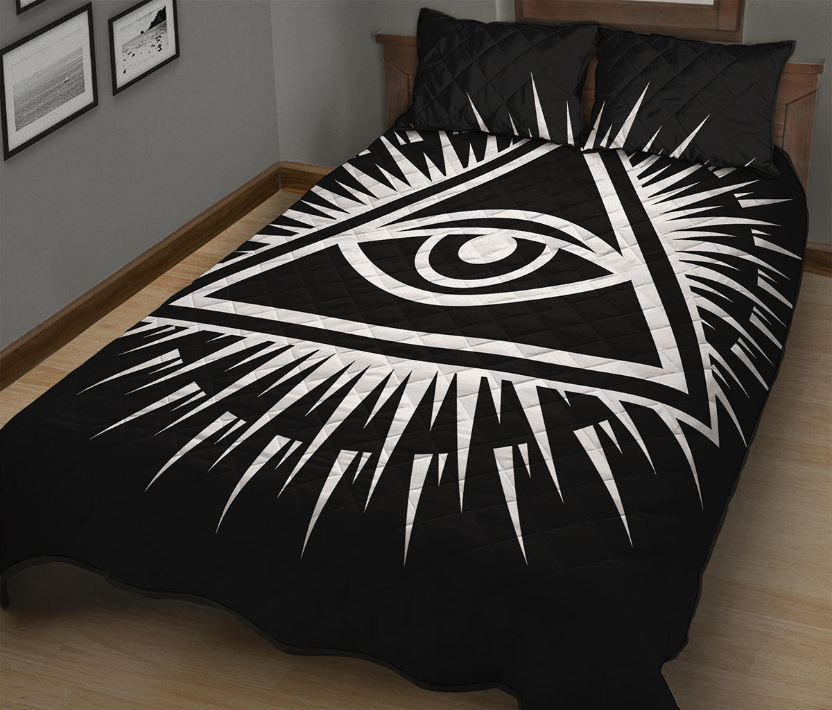 Black And White Illuminati Print Quilt Bed Set