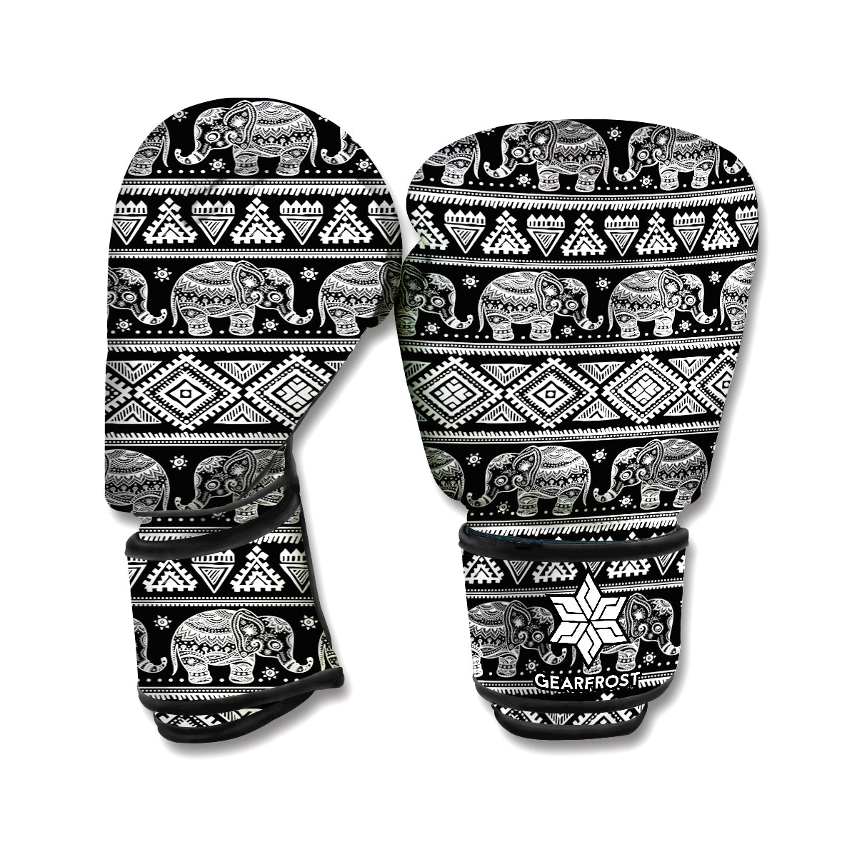 Black And White Indian Elephant Print Boxing Gloves