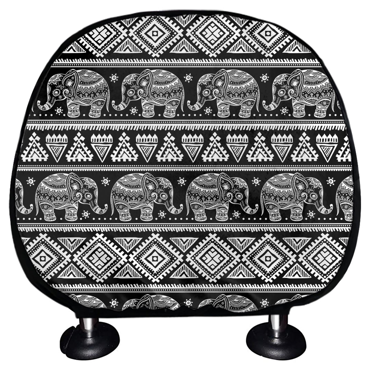 Black And White Indian Elephant Print Car Headrest Covers