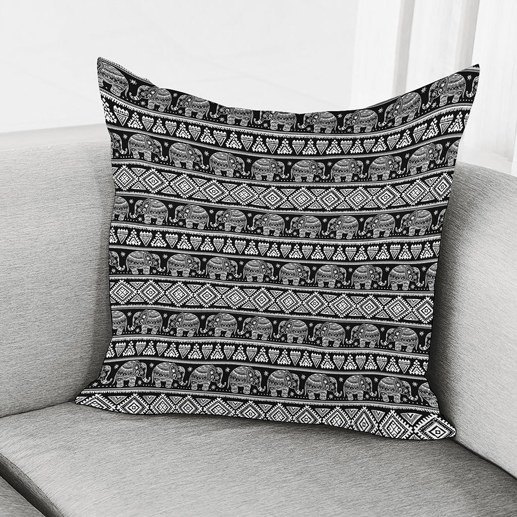 Black And White Indian Elephant Print Pillow Cover