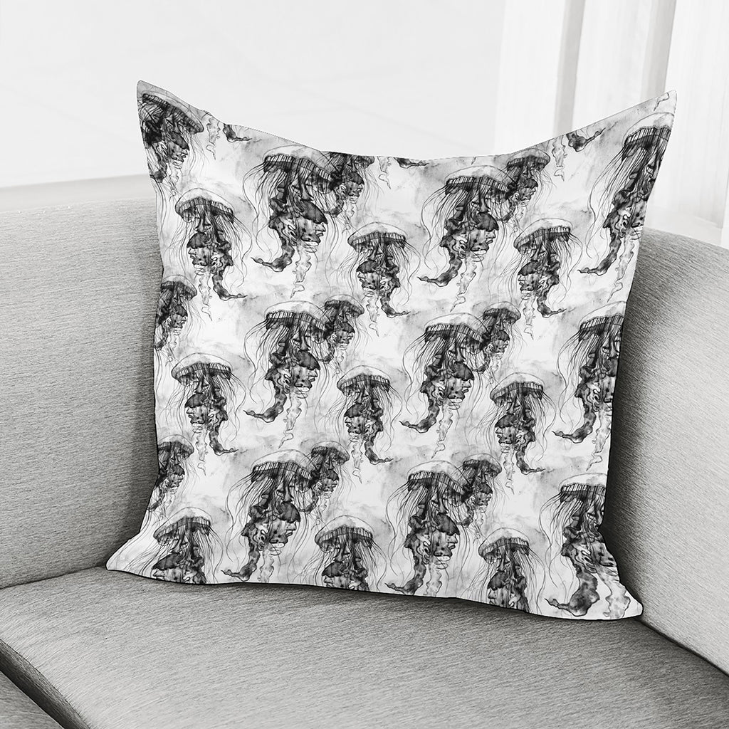 Black And White Jellyfish Pattern Print Pillow Cover