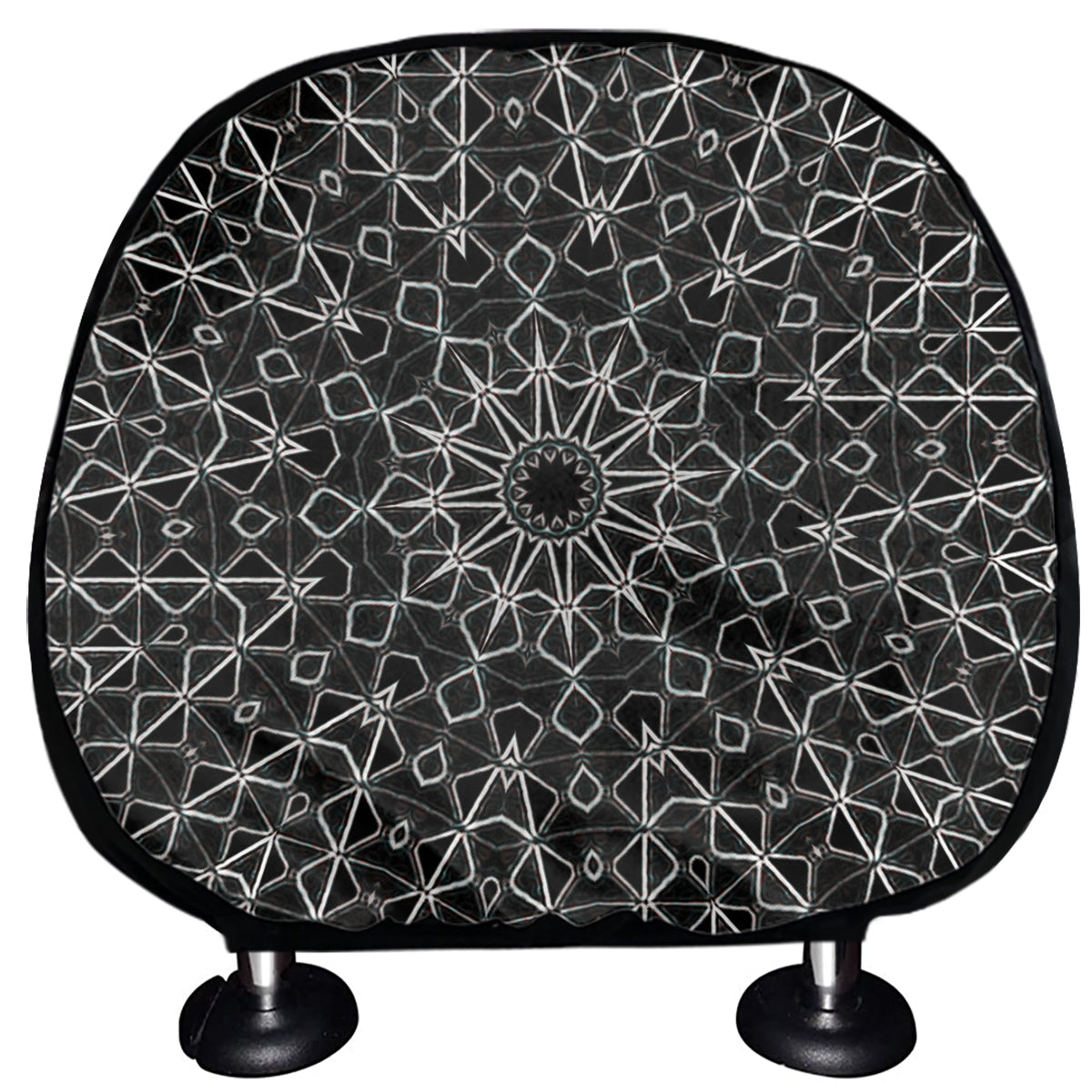 Black And White Kaleidoscope Print Car Headrest Covers