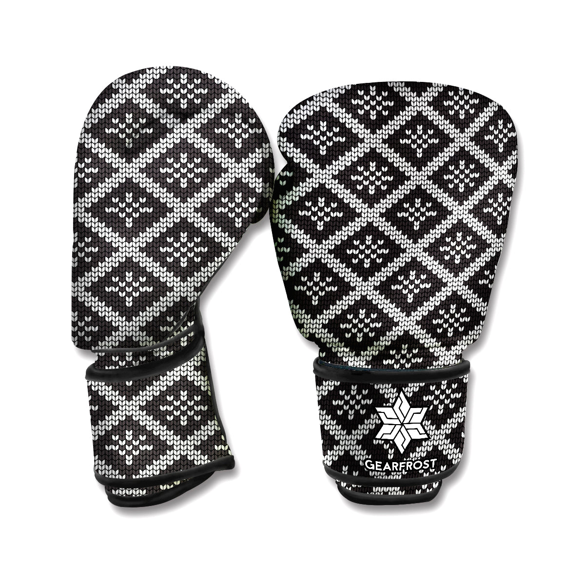 Black And White Knitted Pattern Print Boxing Gloves