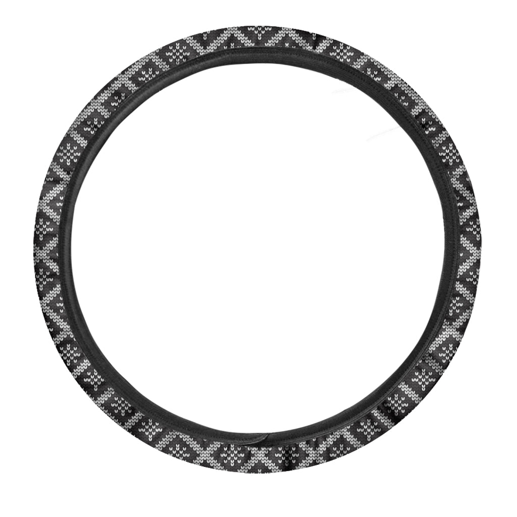 Black And White Knitted Pattern Print Car Steering Wheel Cover