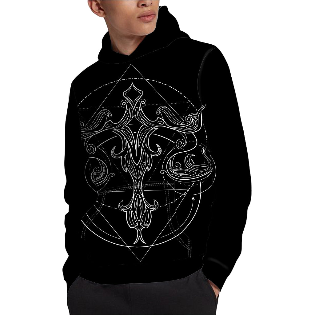 Black And White Libra Sign Print Pullover Hoodie
