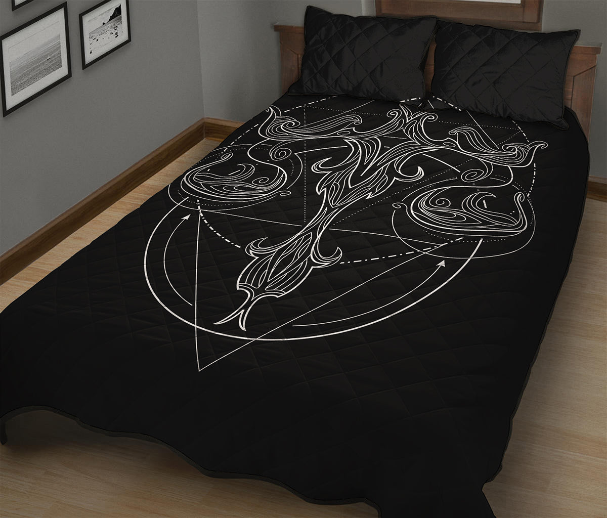 Black And White Libra Sign Print Quilt Bed Set
