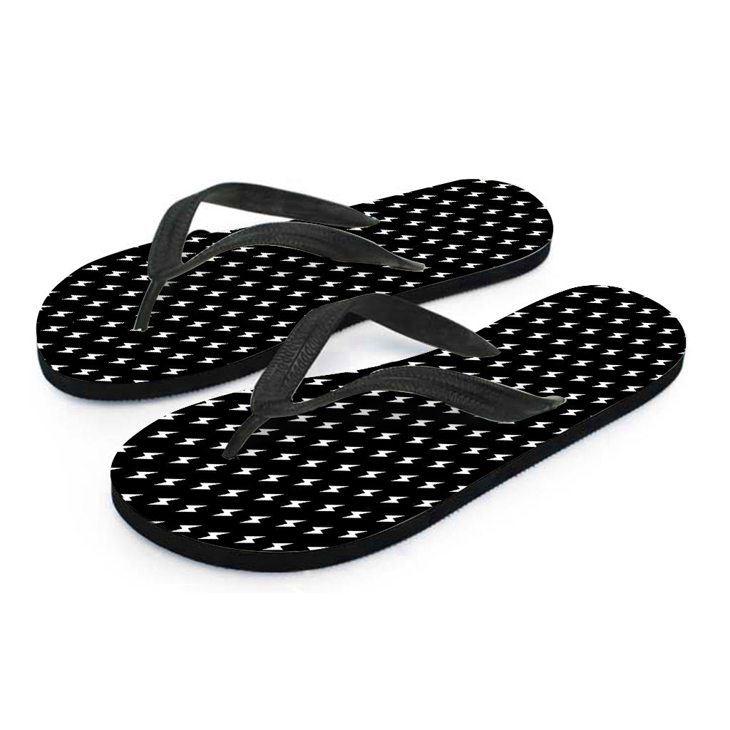 Black And White Lightning Pattern Print Flip Flops