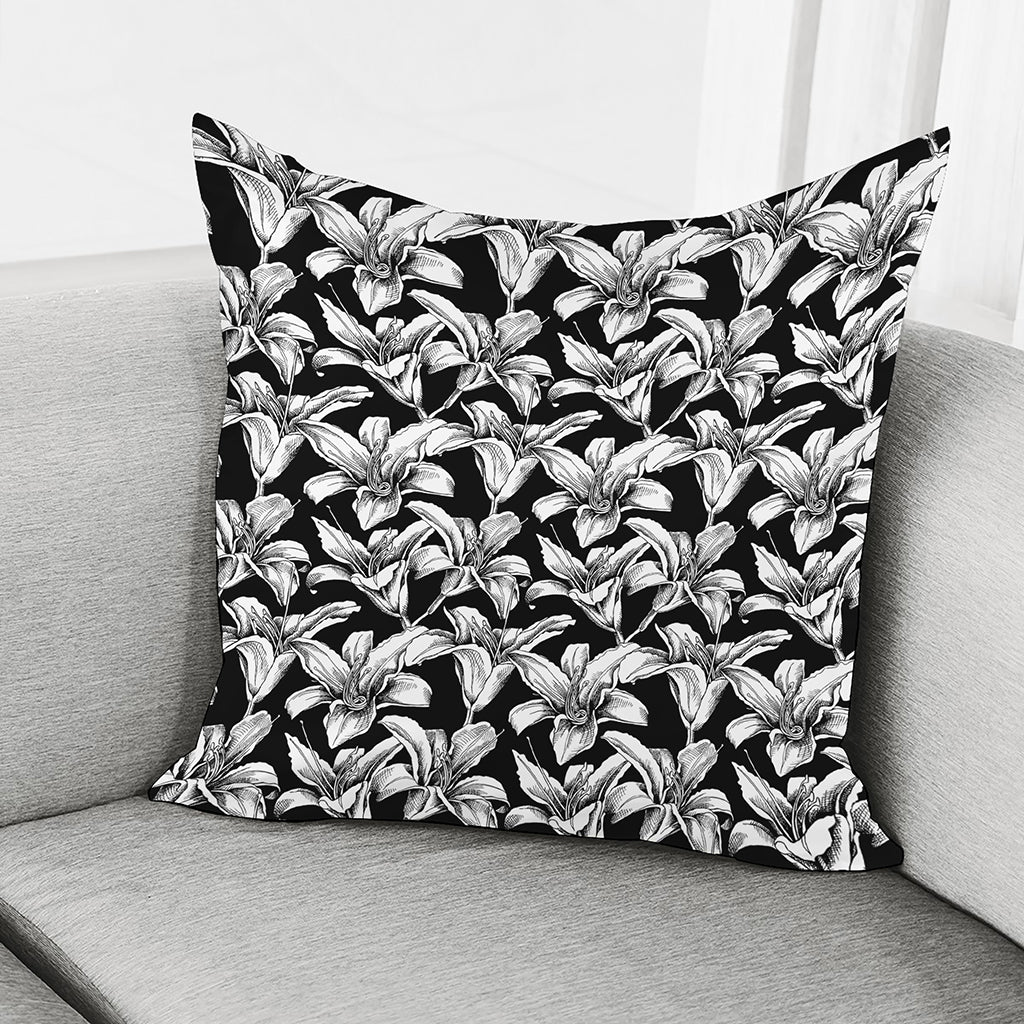 Black And White Lily Pattern Print Pillow Cover
