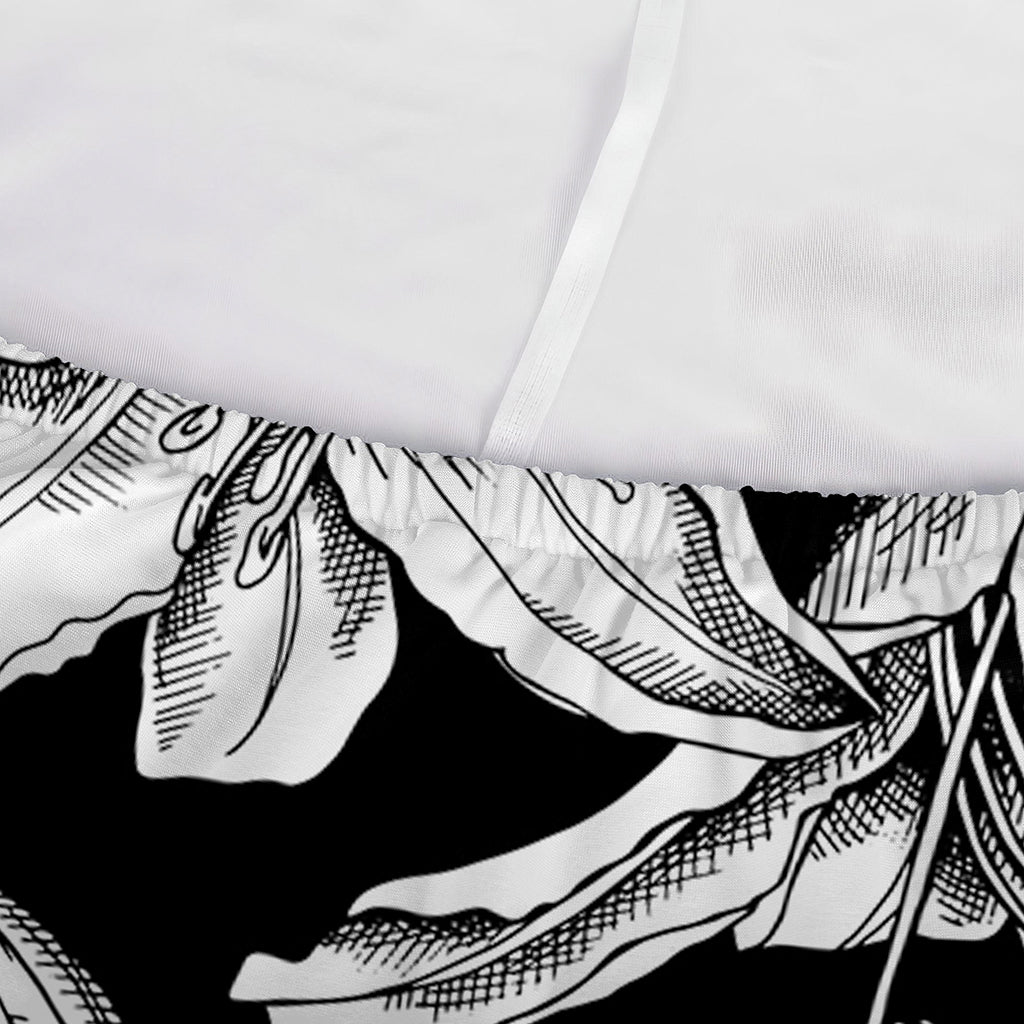 Black And White Lily Pattern Print Sofa Cover