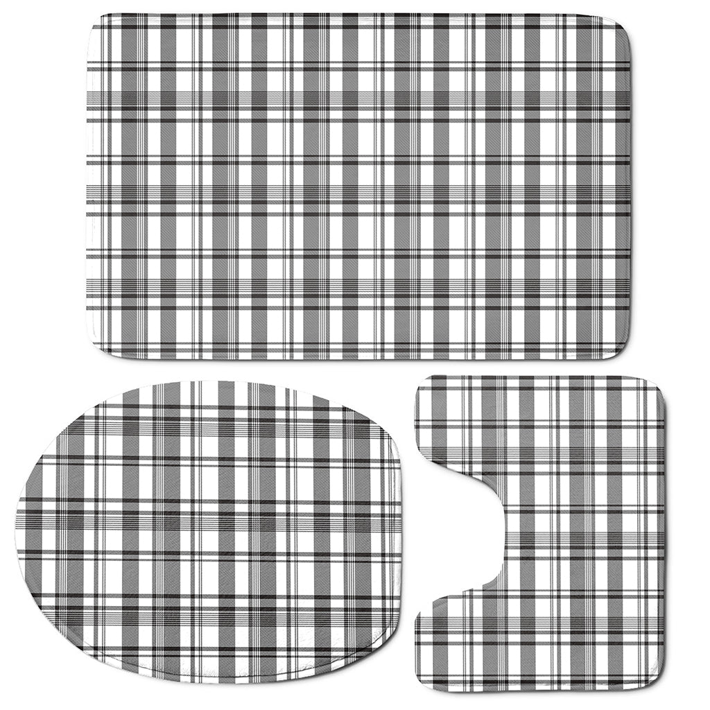 Black And White Madras Pattern Print 3 Piece Bath Mat Set