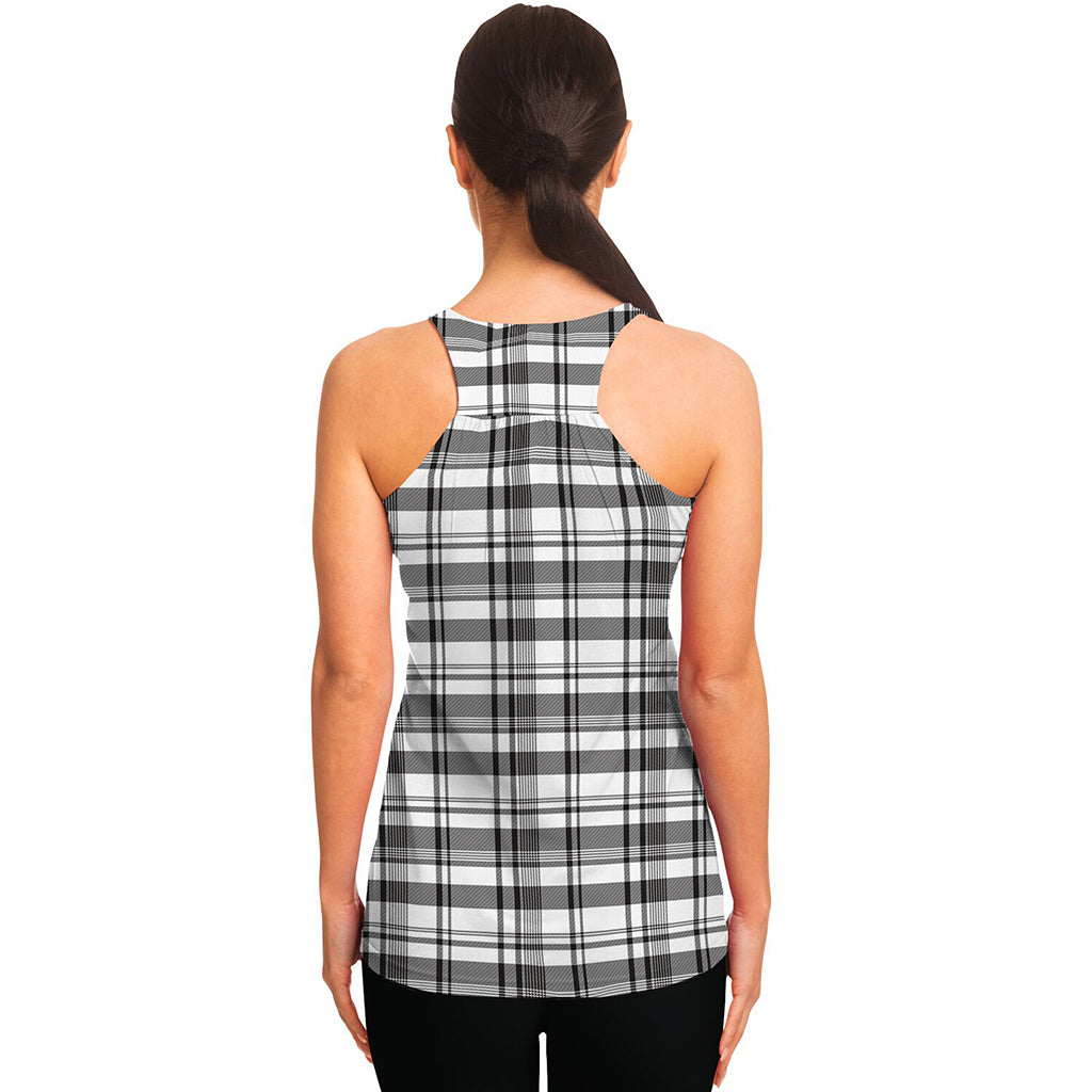 Black And White Madras Pattern Print Women's Racerback Tank Top