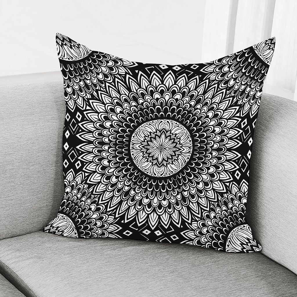 Black And White Mandala Print Pillow Cover