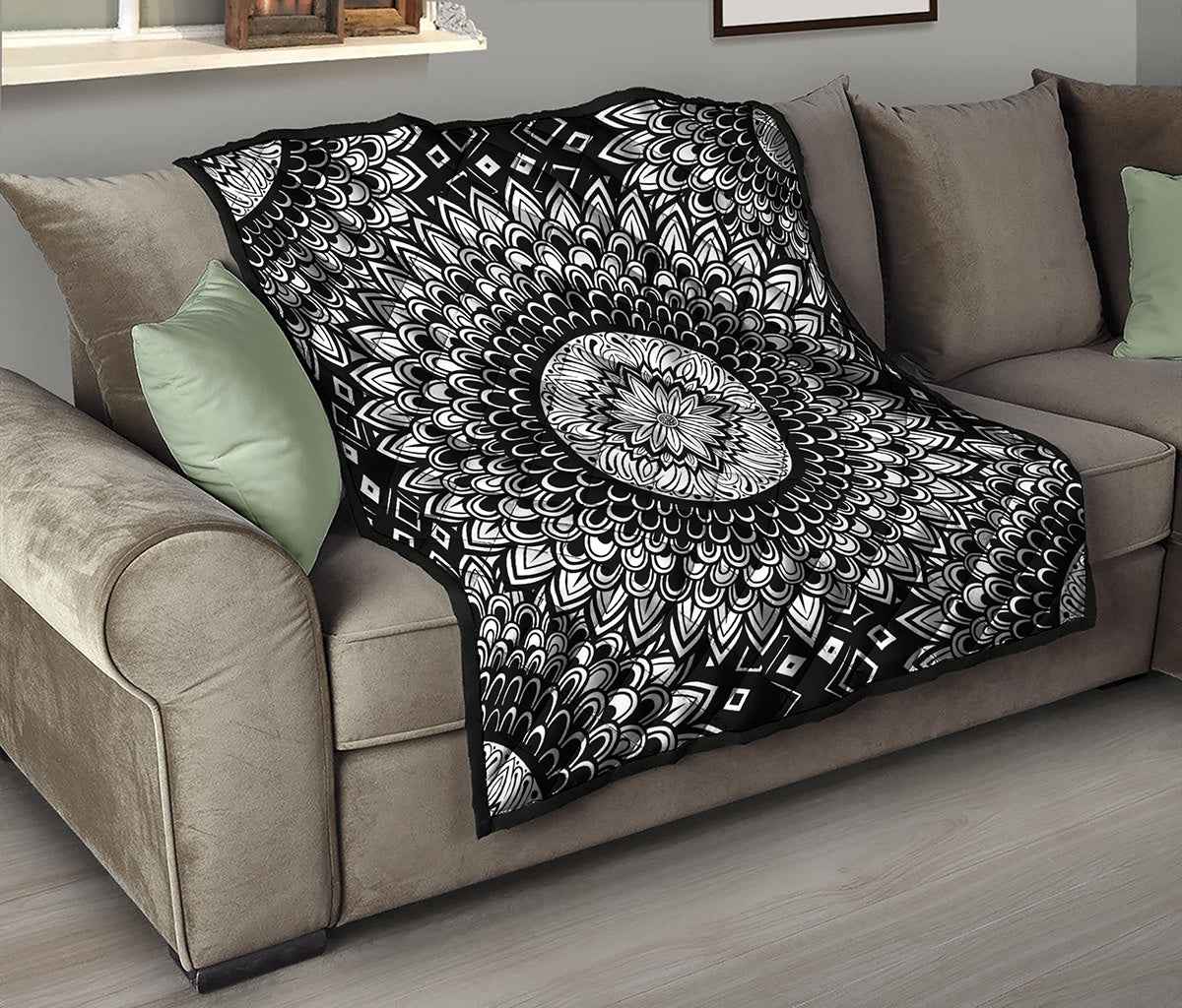 Black And White Mandala Print Quilt
