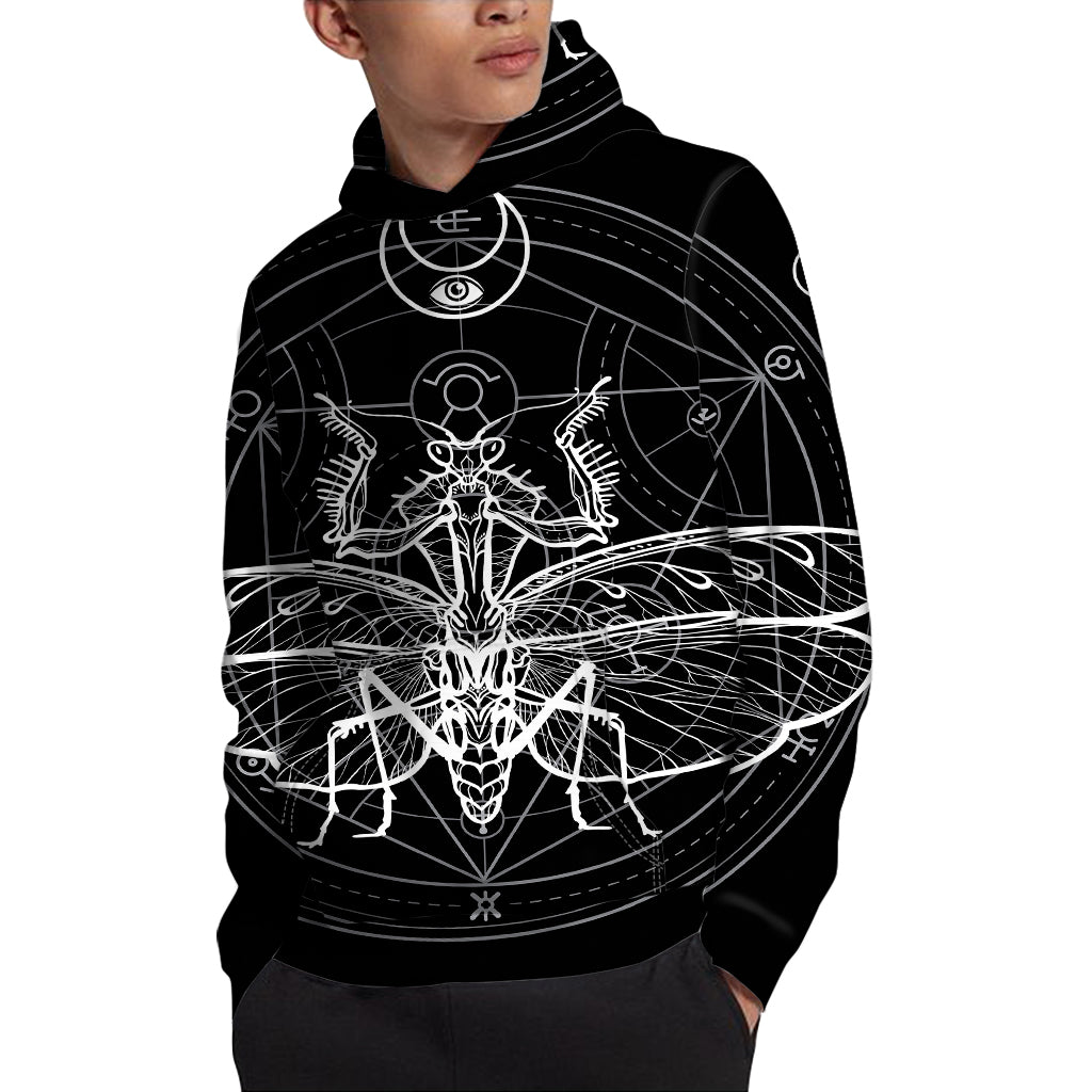 Black And White Mantis Spirit Print Pullover Hoodie