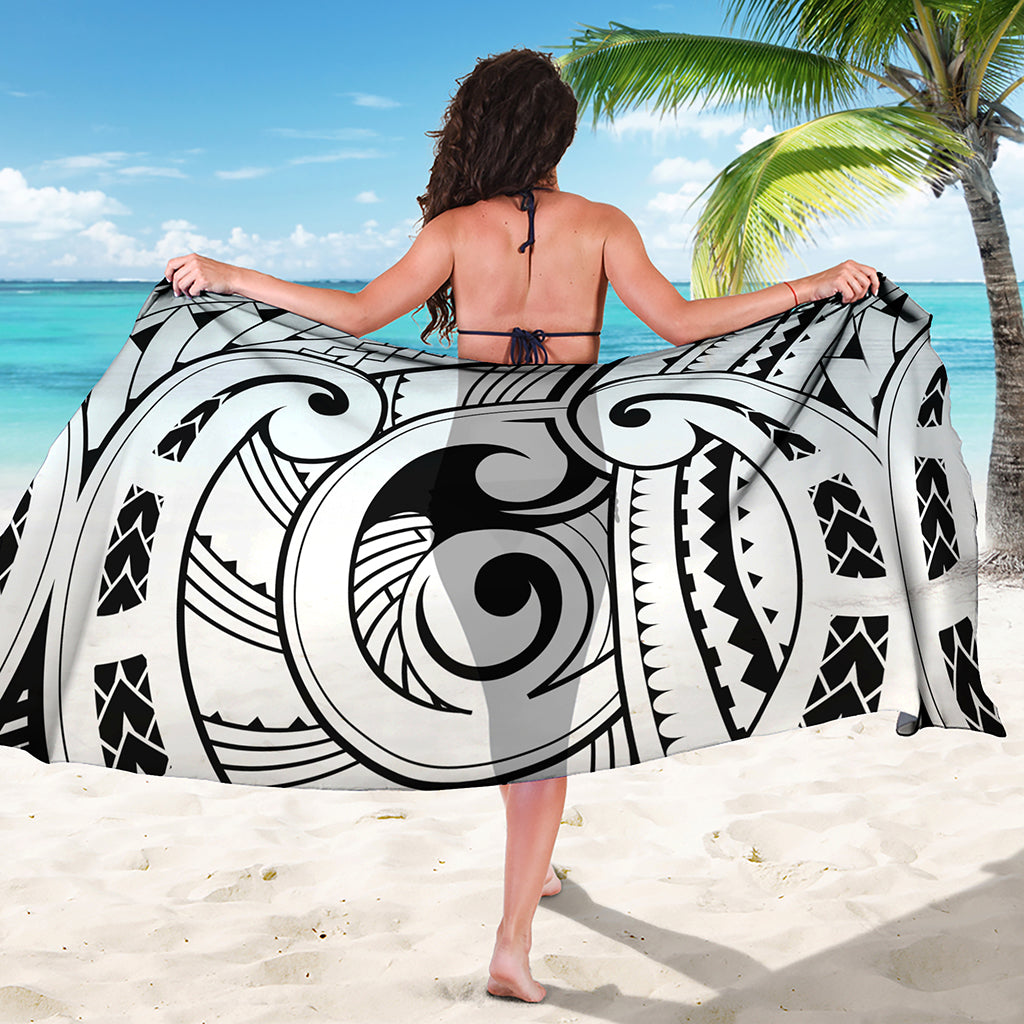 Black And White Maori Pattern Print Beach Sarong Wrap