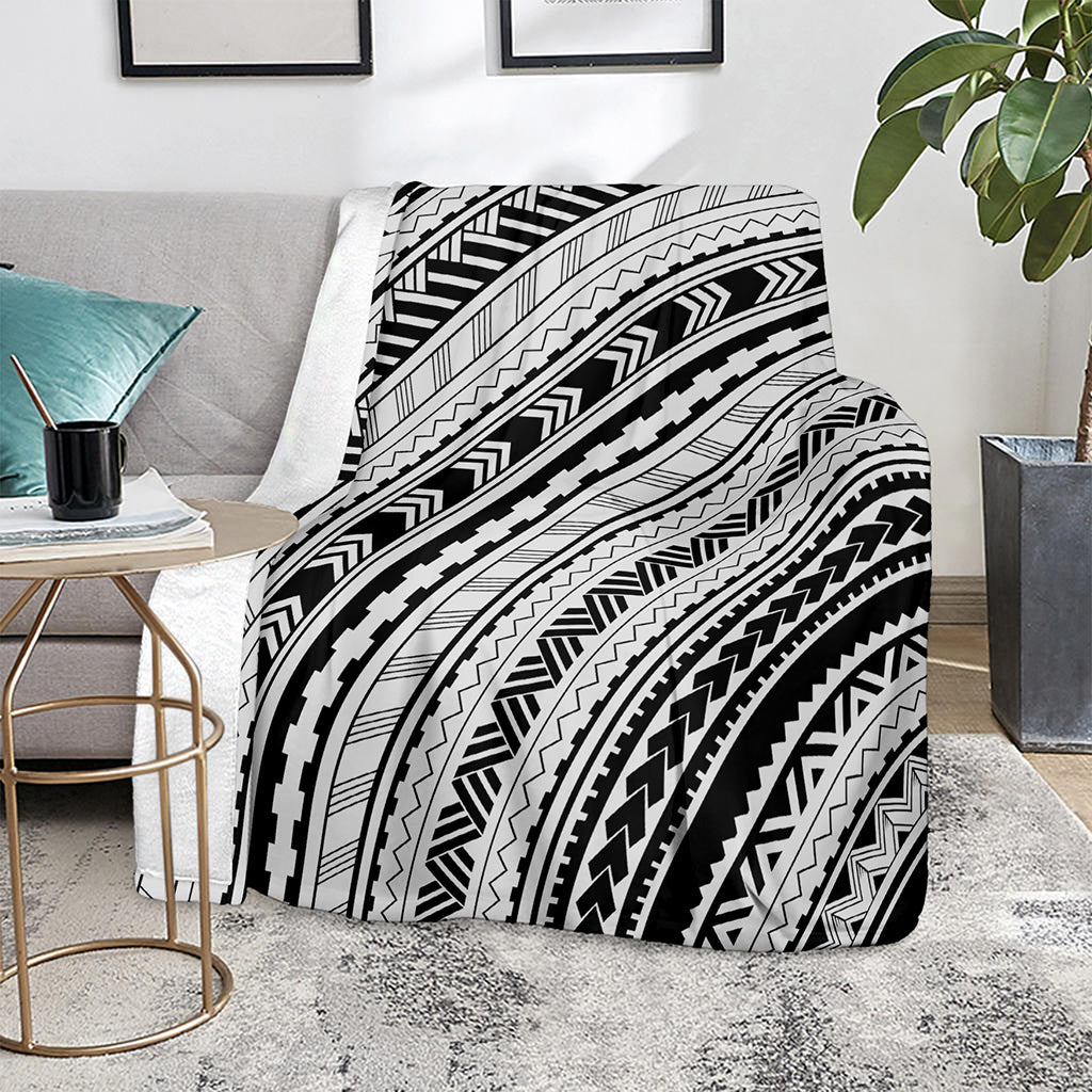 Black And White Maori Polynesian Print Blanket