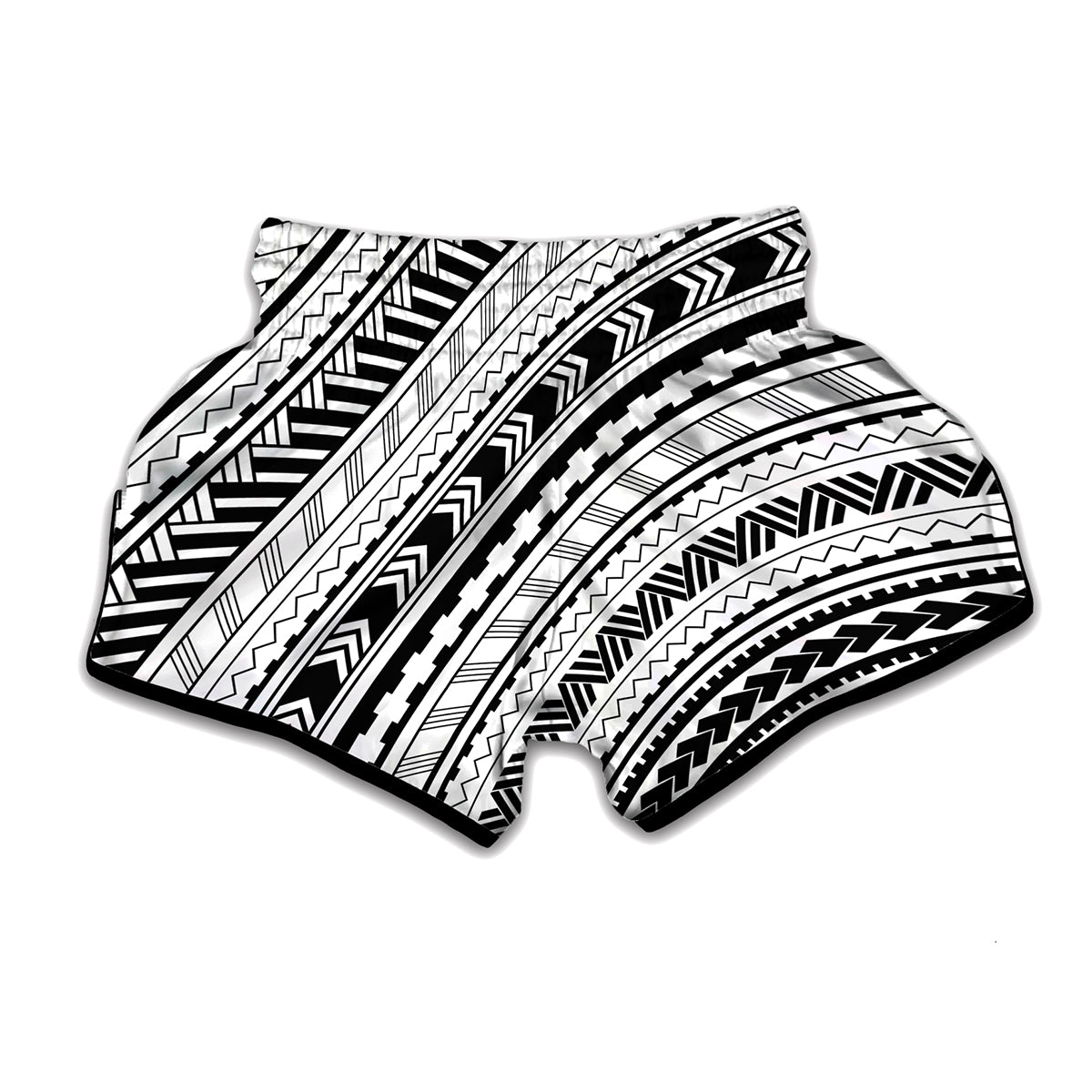 Black And White Maori Polynesian Print Muay Thai Boxing Shorts