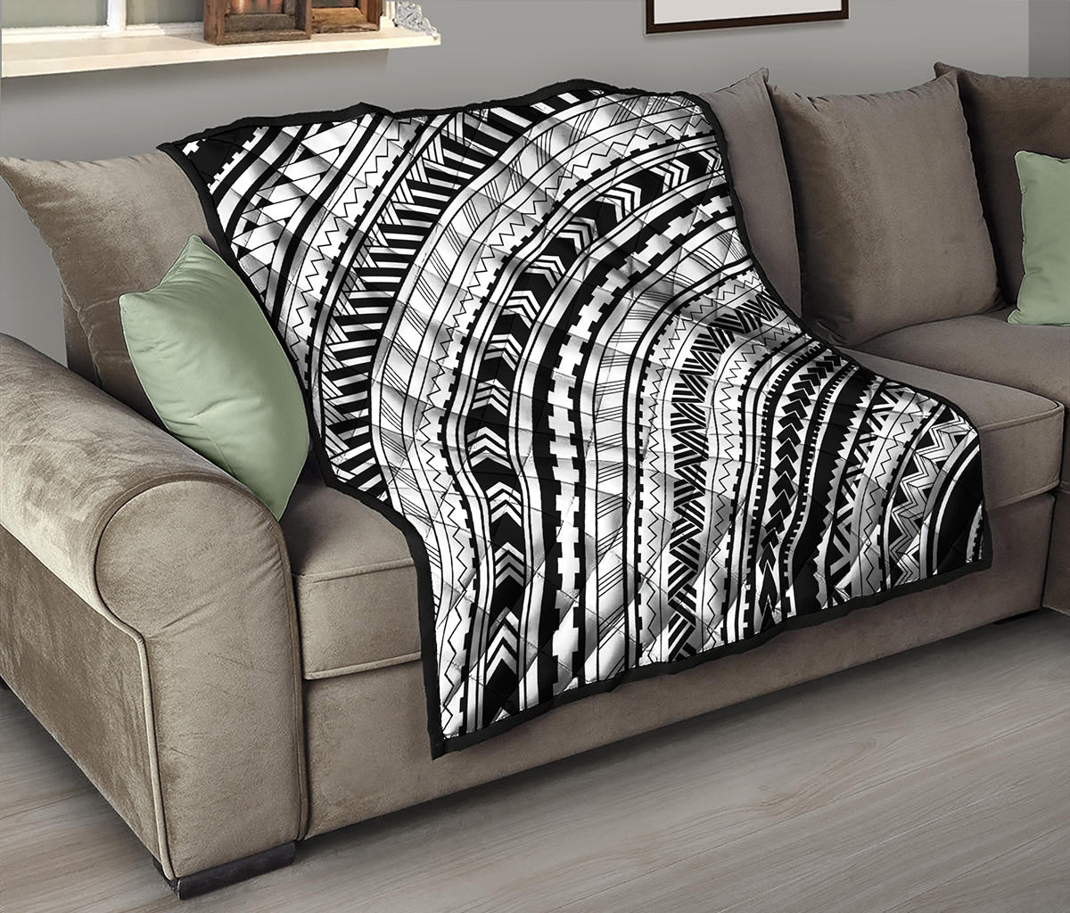 Black And White Maori Polynesian Print Quilt