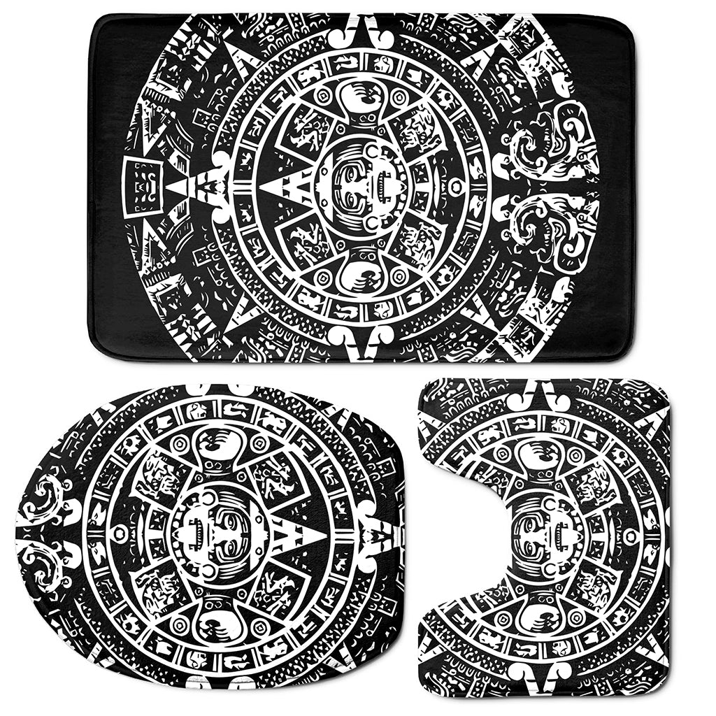 Black And White Maya Calendar Print 3 Piece Bath Mat Set