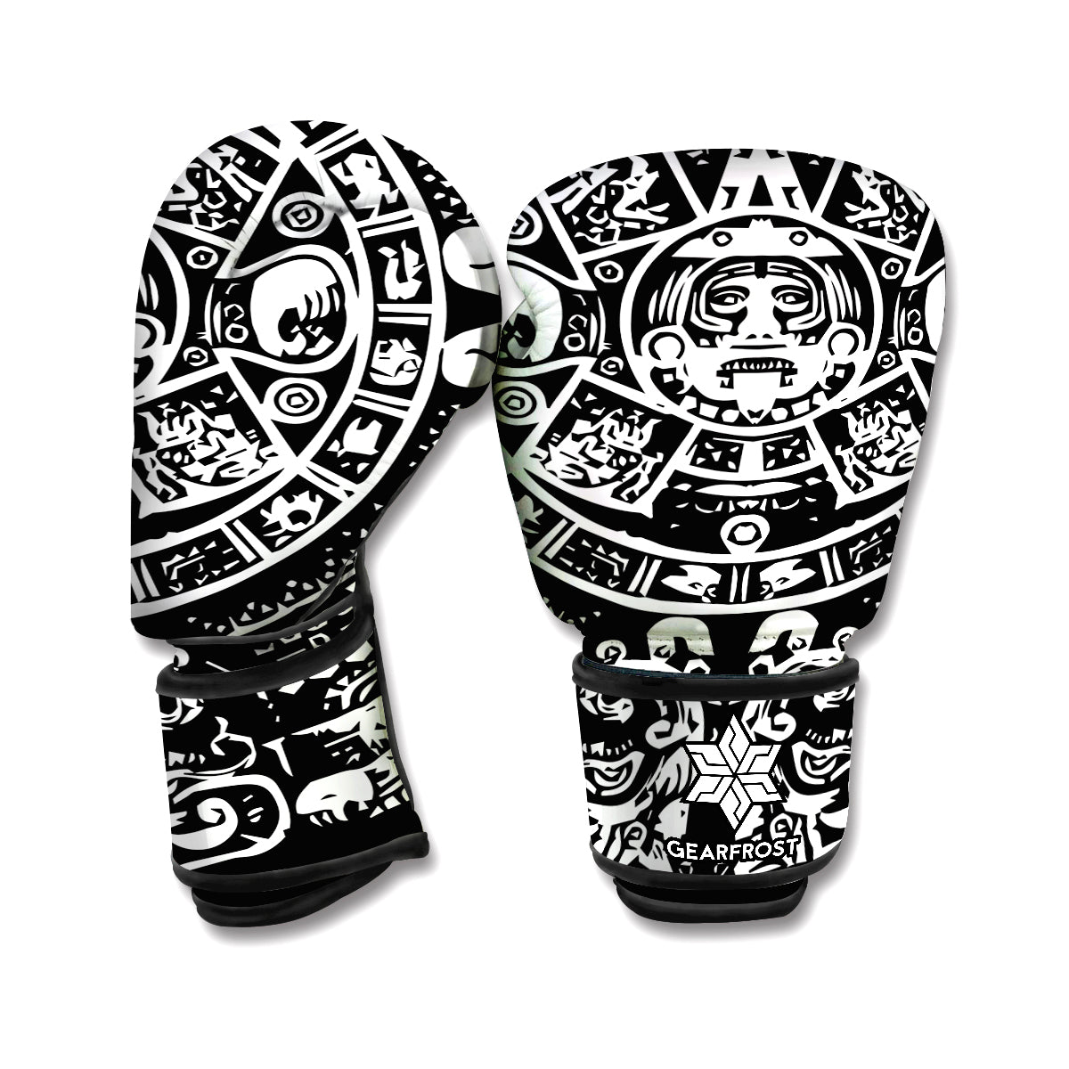 Black And White Maya Calendar Print Boxing Gloves