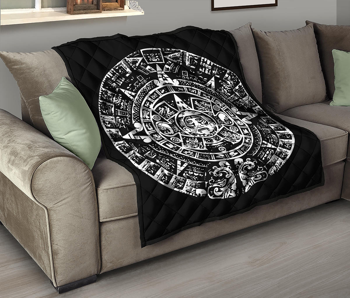 Black And White Maya Calendar Print Quilt