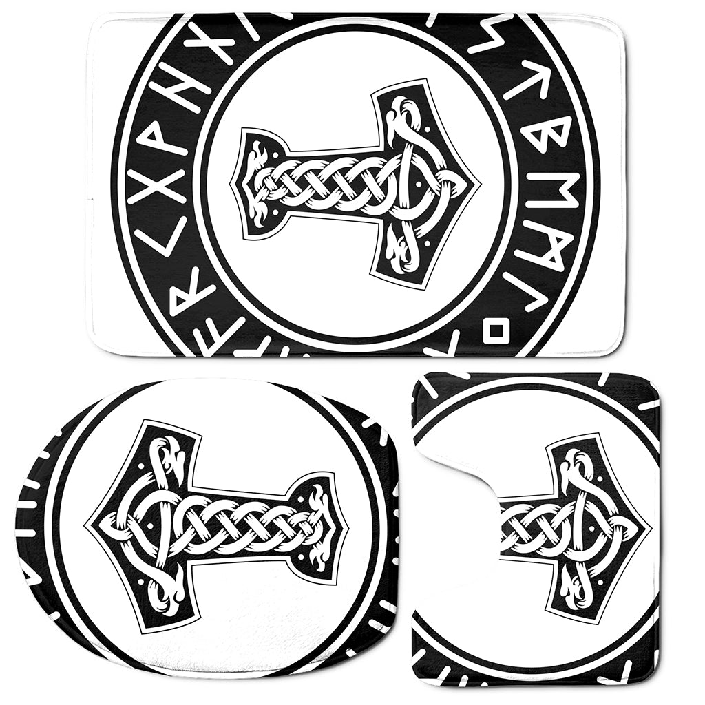 Black And White Mjolnir Print 3 Piece Bath Mat Set