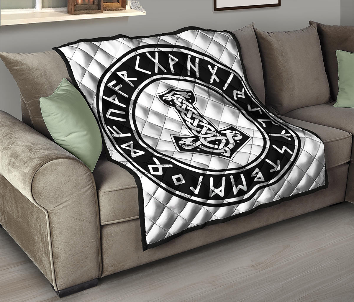 Black And White Mjolnir Print Quilt