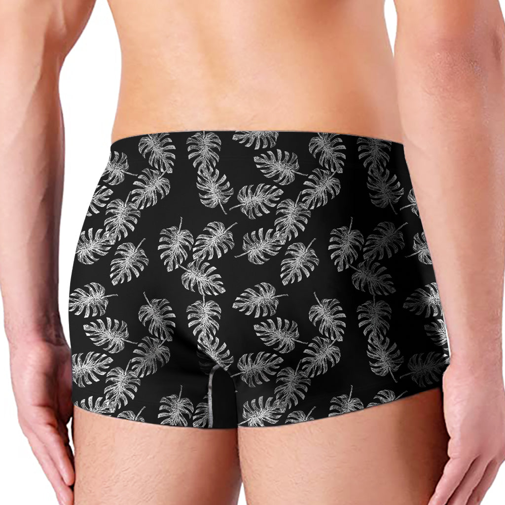 Black And White Monstera Pattern Print Men's Boxer Briefs