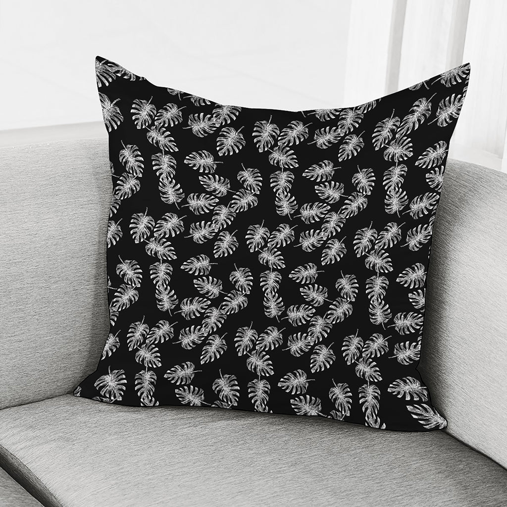 Black And White Monstera Pattern Print Pillow Cover