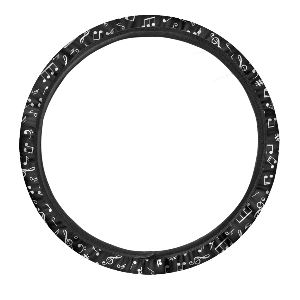 Black And White Music Note Pattern Print Car Steering Wheel Cover
