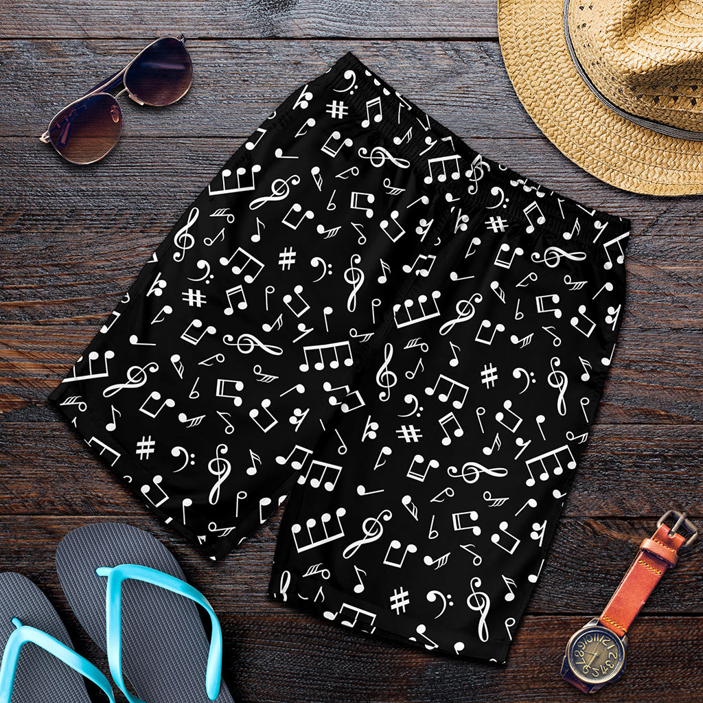 Black And White Music Note Pattern Print Men's Shorts