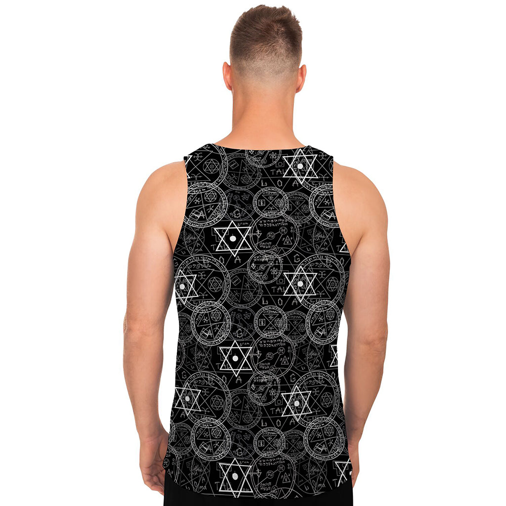 Black And White Mystic Witch Print Men's Tank Top