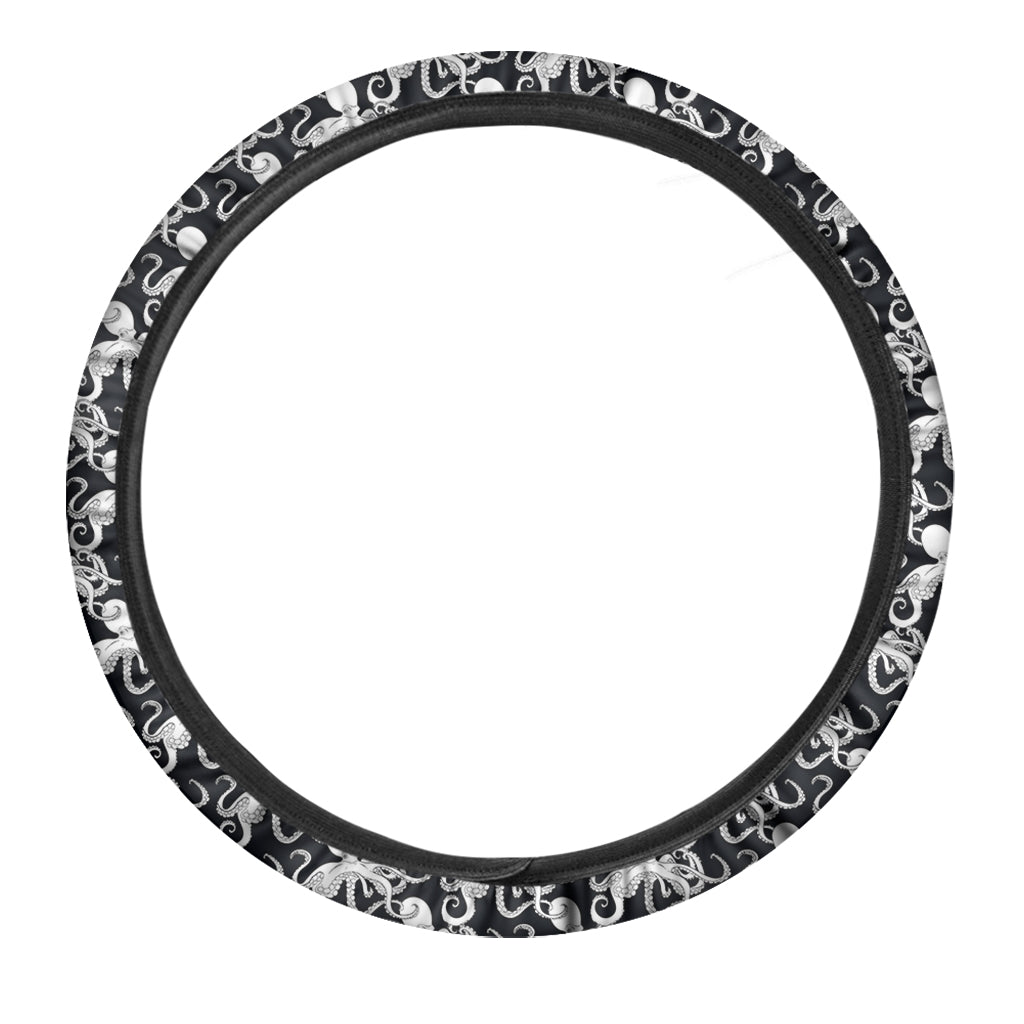 Black And White Octopus Pattern Print Car Steering Wheel Cover