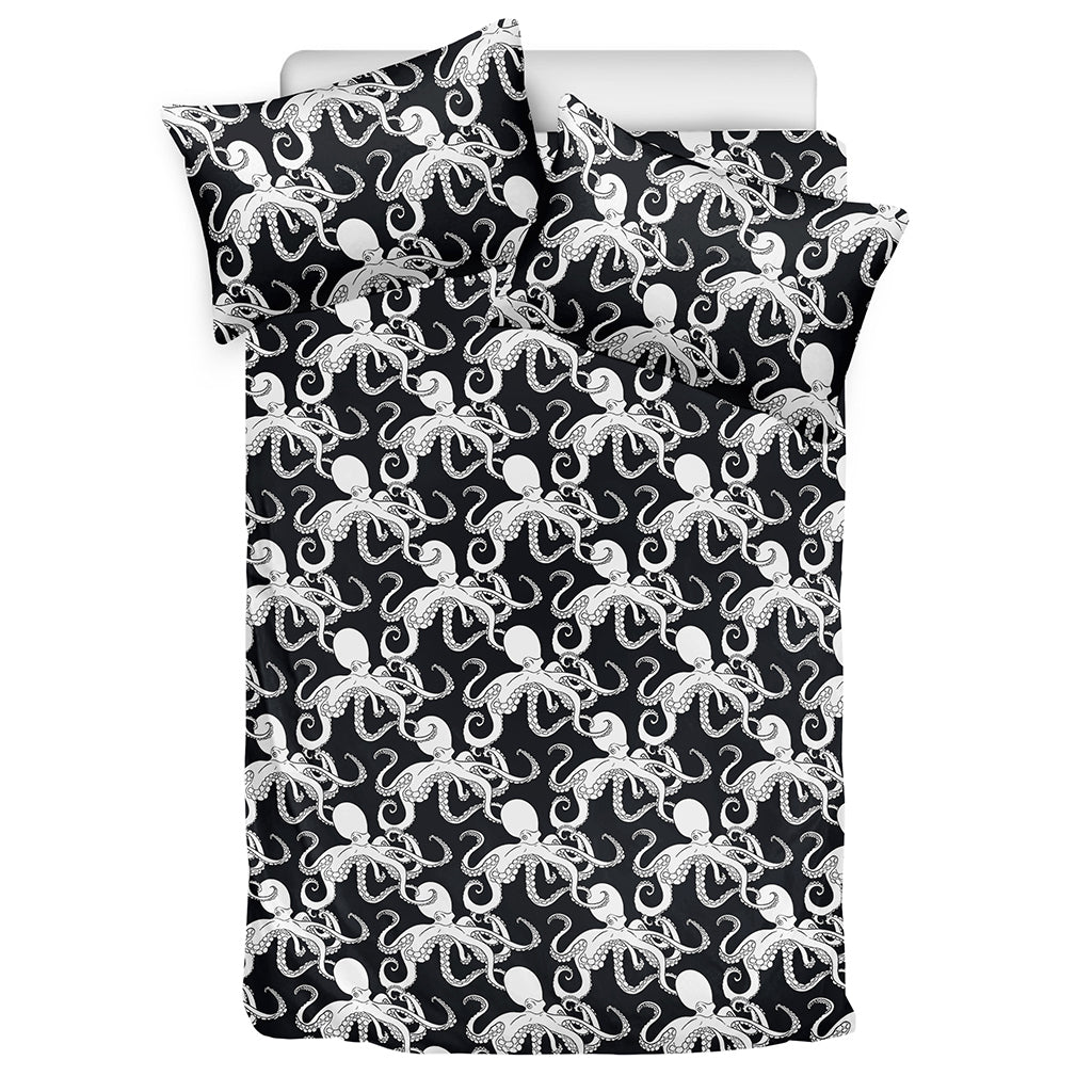 Black And White Octopus Pattern Print Duvet Cover Bedding Set