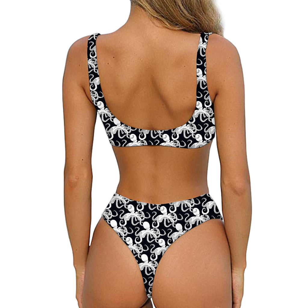 Black And White Octopus Pattern Print Front Bow Tie Bikini