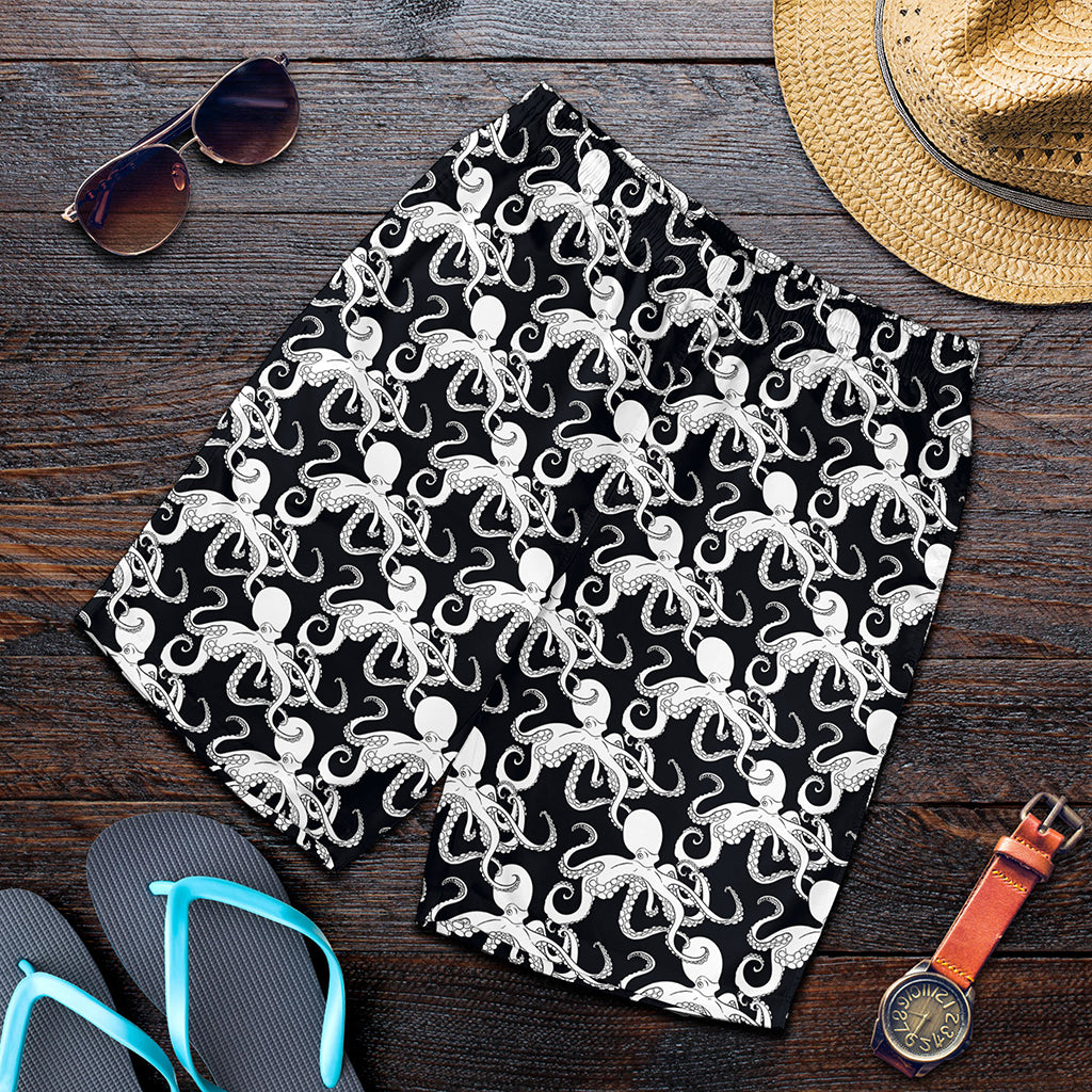 Black And White Octopus Pattern Print Men's Shorts