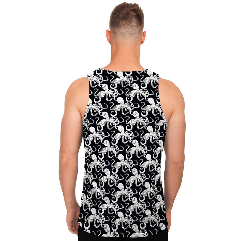 Black And White Octopus Pattern Print Men's Tank Top