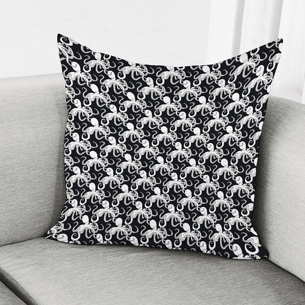 Black And White Octopus Pattern Print Pillow Cover