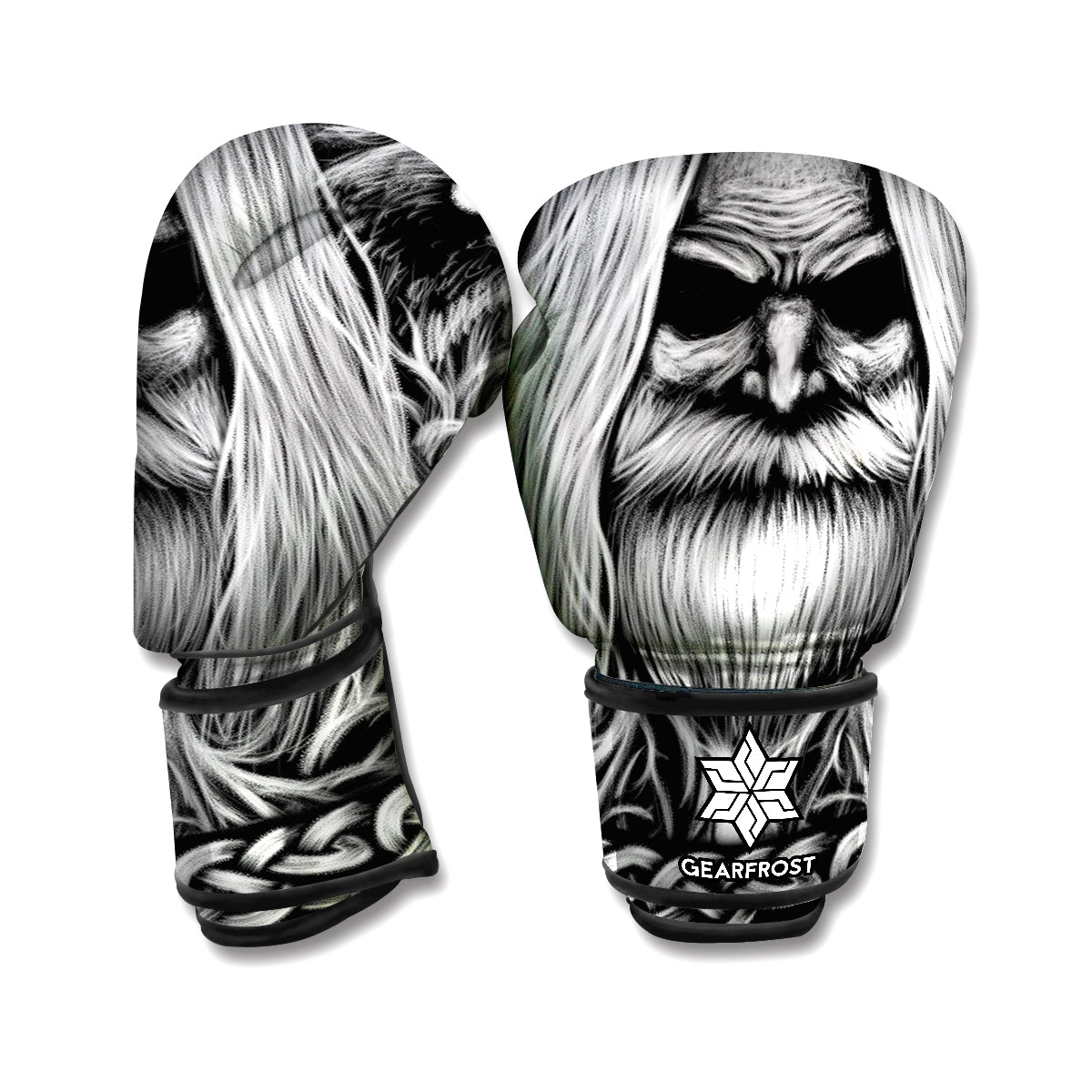 Black And White Odin With Crows Print Boxing Gloves