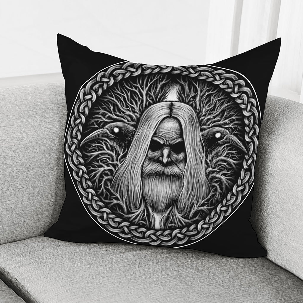 Black And White Odin With Crows Print Pillow Cover
